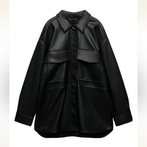 Zara Black Faux Leather Oversized Shacket